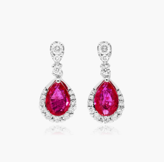 Regal Ruby Drop Earrings In 14K White Gold