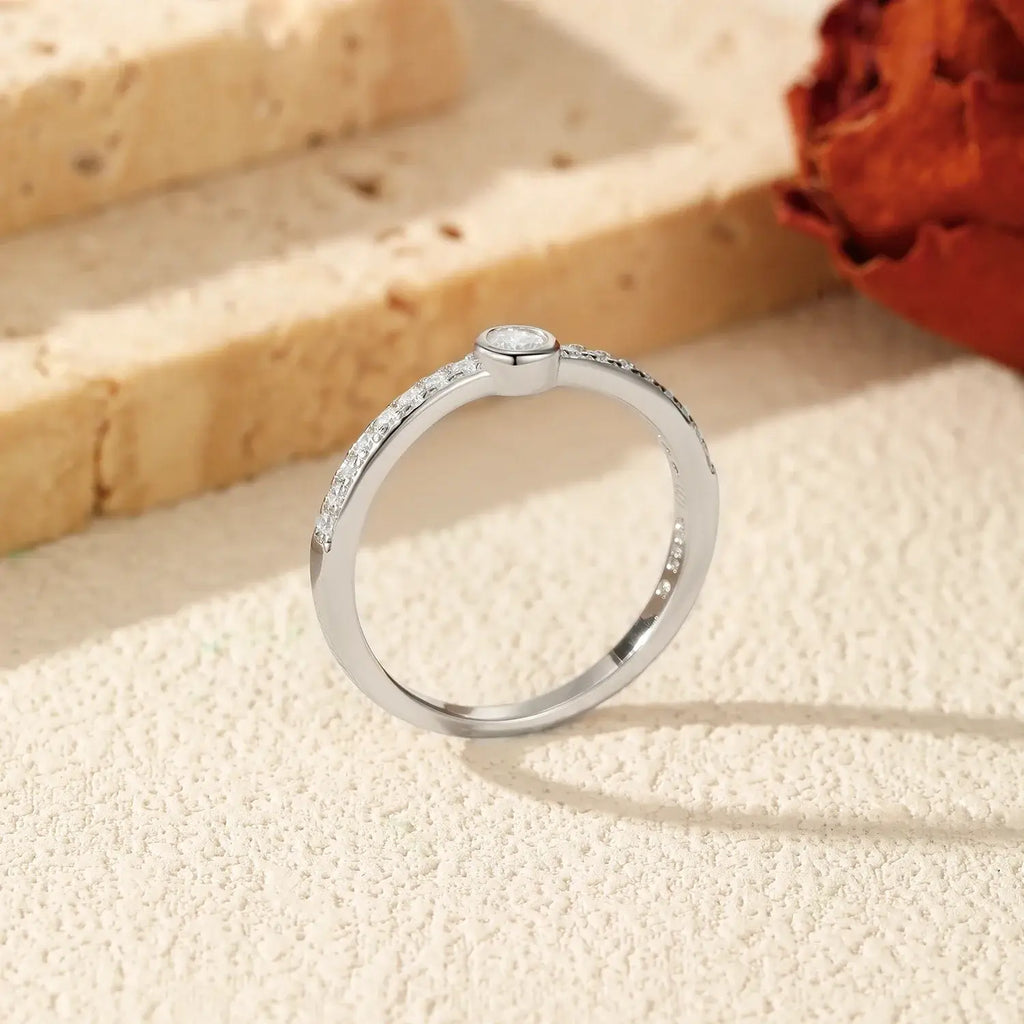 Geometric Bezel Moissanite Ring 925 Sterling Silver