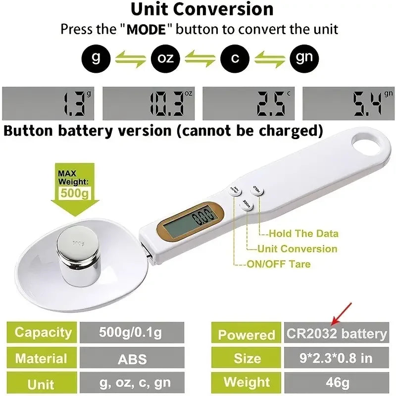 Kitchya Digital Spoon Scale 0.1g–500g – Mini LCD Measuring Spoon for Coffee, Flour & Baking