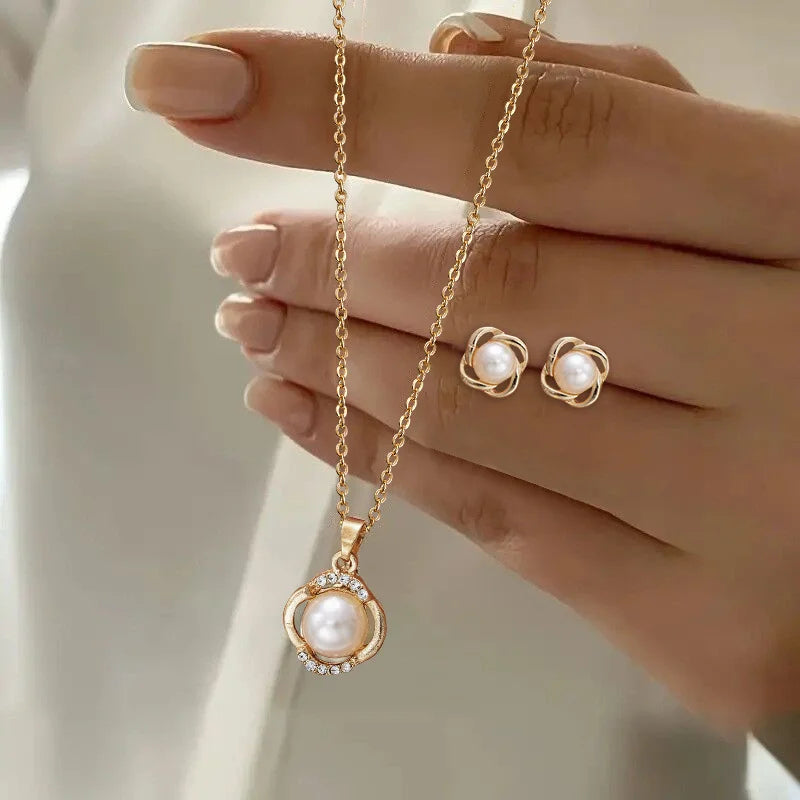 2 Pieces Of Round Pearl Jewelry Set, Earrings, Pendants, Necklaces, Ladies' Exquisite And Fashionable Wedding Jewelry Set,Gifts
