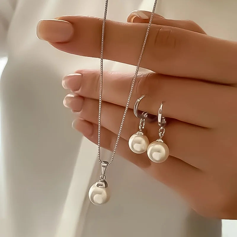 2 Pieces Of Round Pearl Jewelry Set, Earrings, Pendants, Necklaces, Ladies' Exquisite And Fashionable Wedding Jewelry Set,Gifts