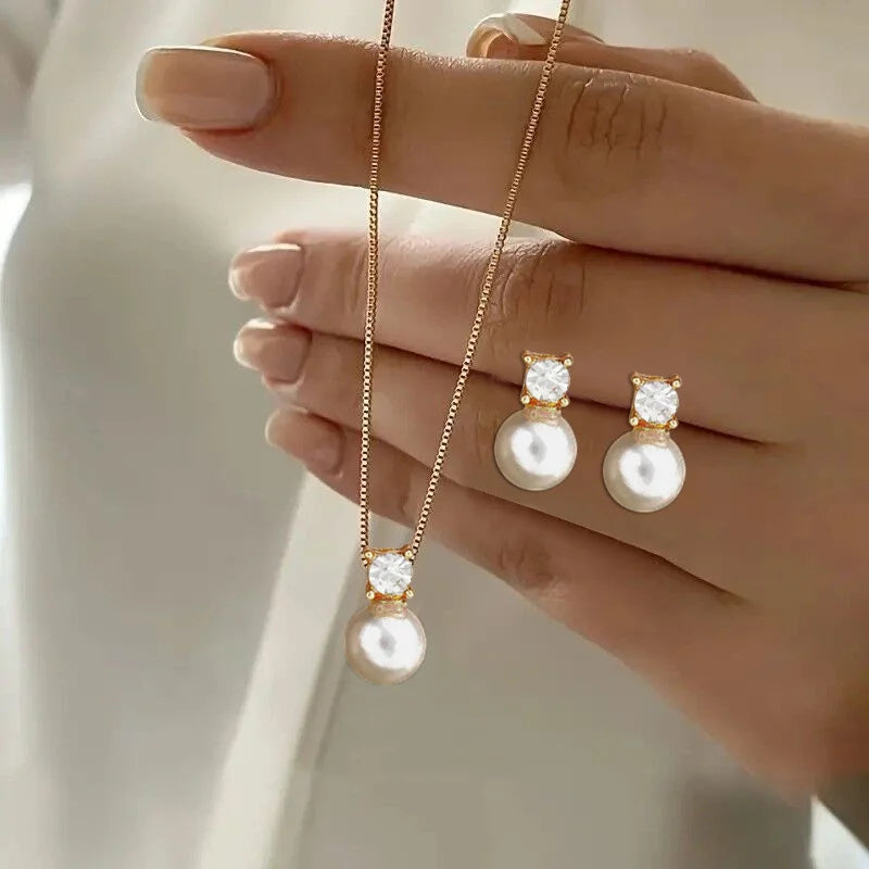 2 Pieces Of Round Pearl Jewelry Set, Earrings, Pendants, Necklaces, Ladies' Exquisite And Fashionable Wedding Jewelry Set,Gifts