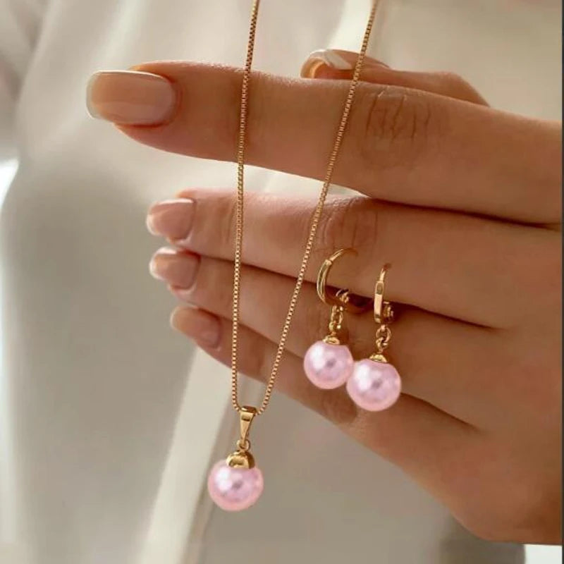 2 Pieces Of Round Pearl Jewelry Set, Earrings, Pendants, Necklaces, Ladies' Exquisite And Fashionable Wedding Jewelry Set,Gifts